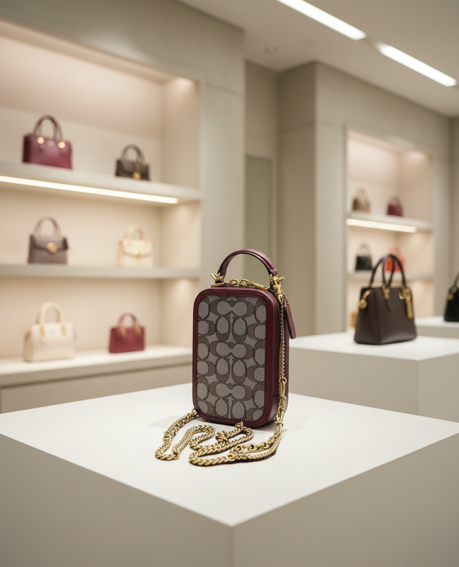 COACH ALIE PHONE CROSSBODY BAG IN SIGNATURE JACQUARD - OAK MAPLE ( FR. BOUTIQUE STORE )