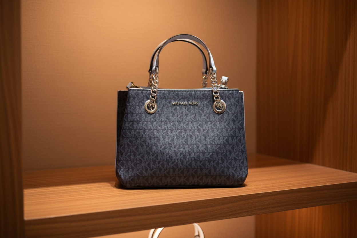 MICHAEL KORS SMALL TEAGEN LEATHER SATCHEL - SIGNATURE ADMIRAL BLUE