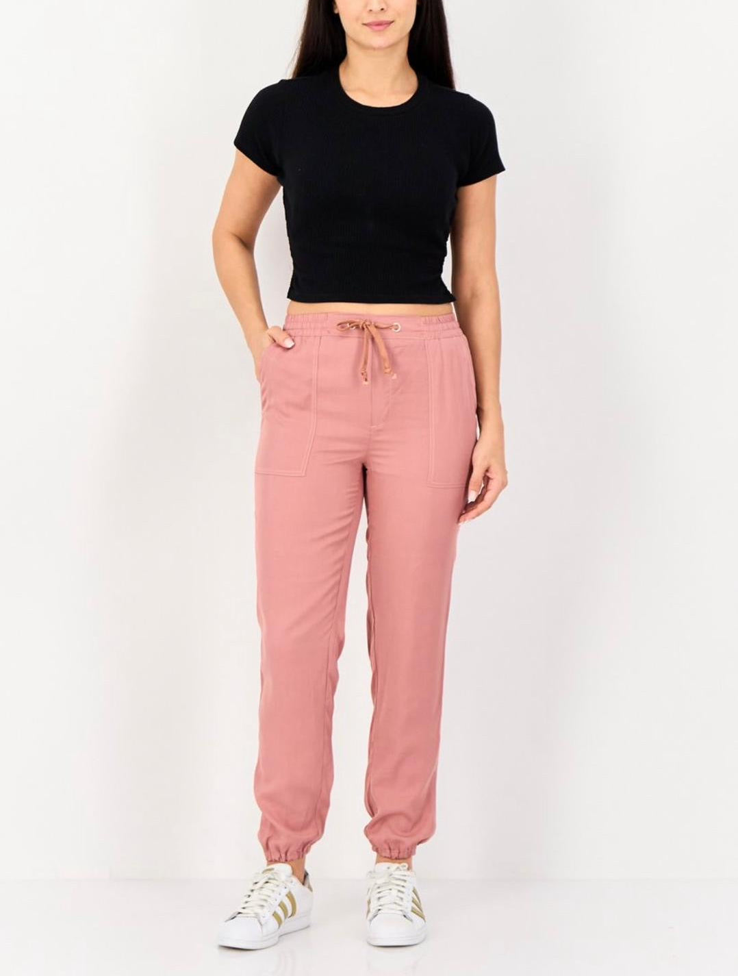 REIKO Women Regular Fit Plain Jogger Pants, Old Rose