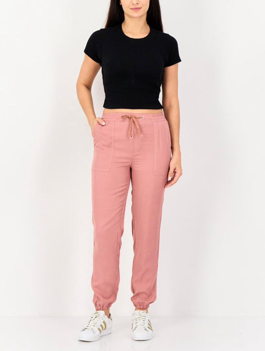 REIKO Women Regular Fit Plain Jogger Pants, Old Rose