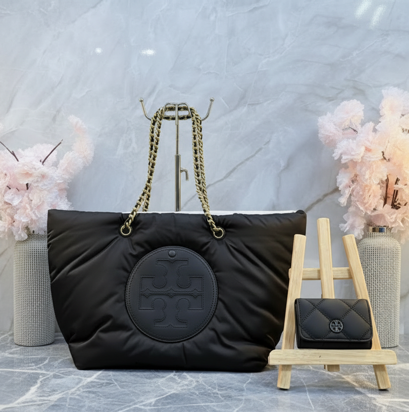 TORY BURCH ELLA MAGNETIC CLOSURE TOTE & MICRO WILLA MATTE CARD CASE FLAP