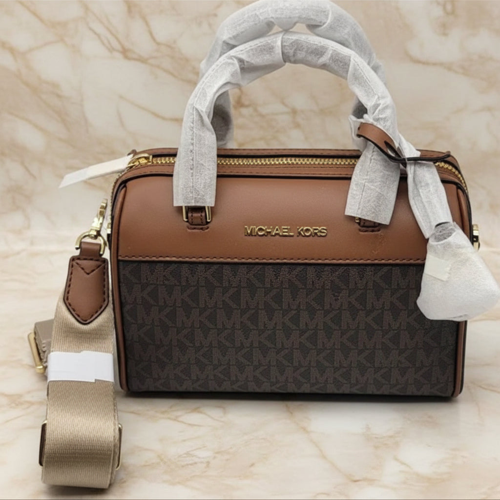 MICHAEL KORS XS TRAVEL DUFFLE CROSSBODY IN SIGNATURE BROWN