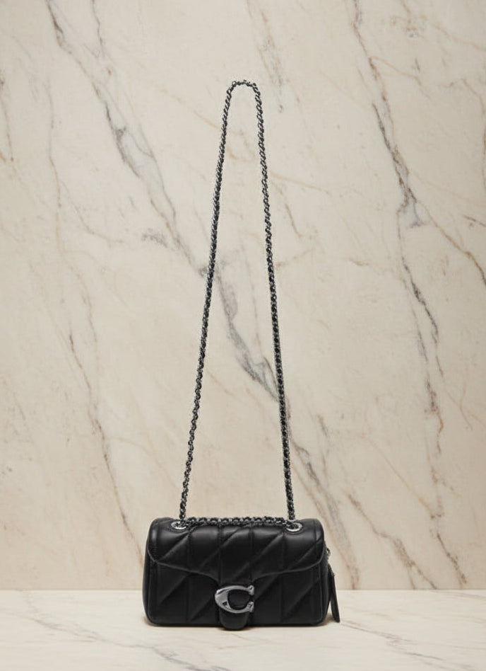 حقيبة كوتش مبطنة بنقشة تابي 20 - جلد نابا - أسود