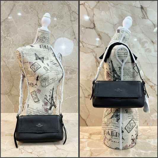 COACH ETTA SMALL FLAP SHOULDER BAG/CROSSBODY BAG - BLACK