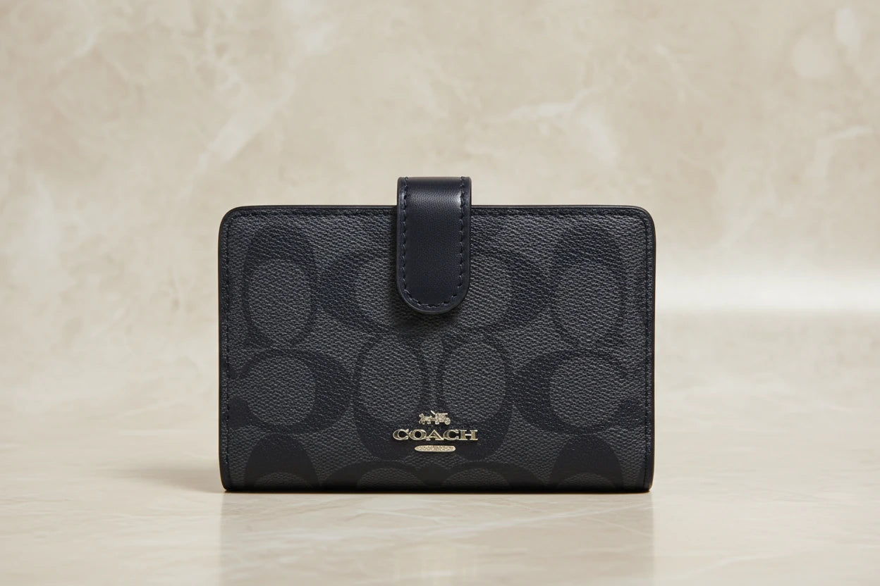 محفظة كوتش ثنائية الطي متوسطة الحجم بسحاب في الزاوية