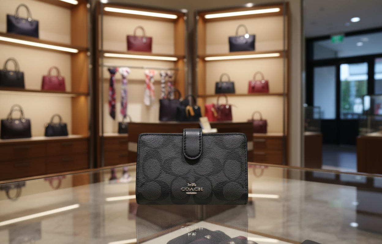 محفظة كوتش ثنائية الطي متوسطة الحجم بسحاب في الزاوية