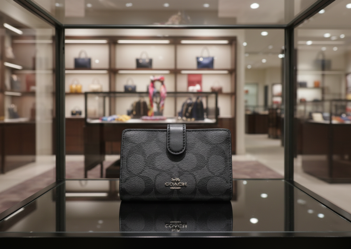 محفظة كوتش ثنائية الطي متوسطة الحجم بسحاب في الزاوية