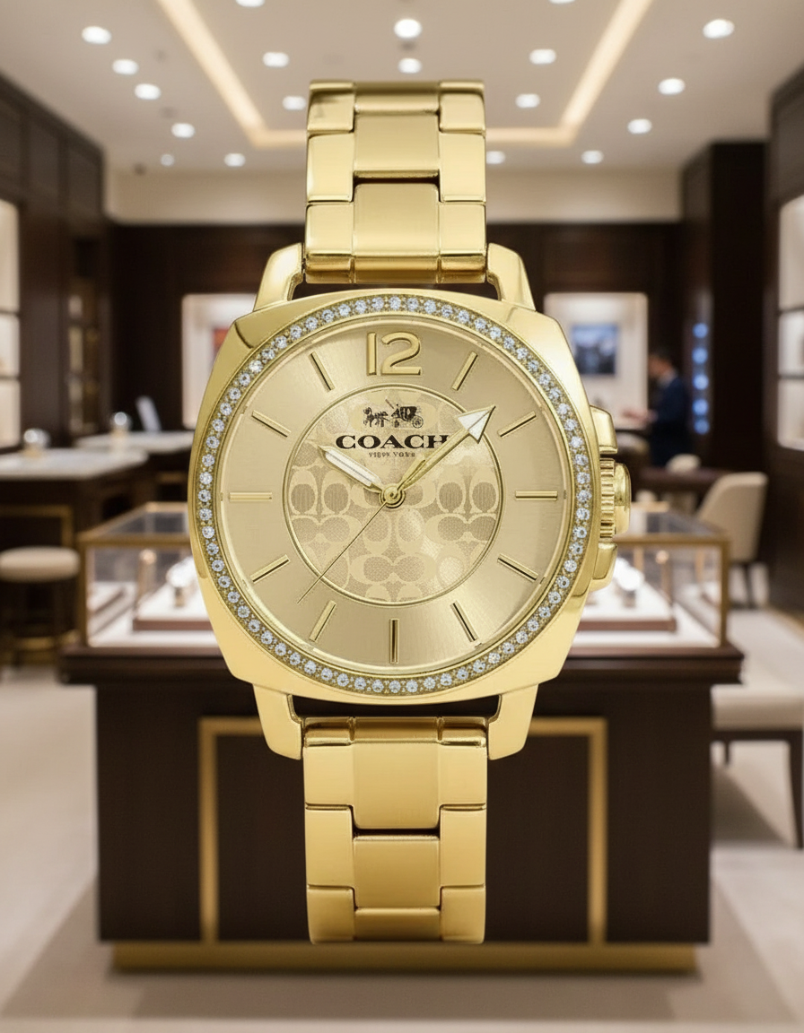 ساعة كوتش بوي فريند ذهبية من الفولاذ المقاوم للصدأ