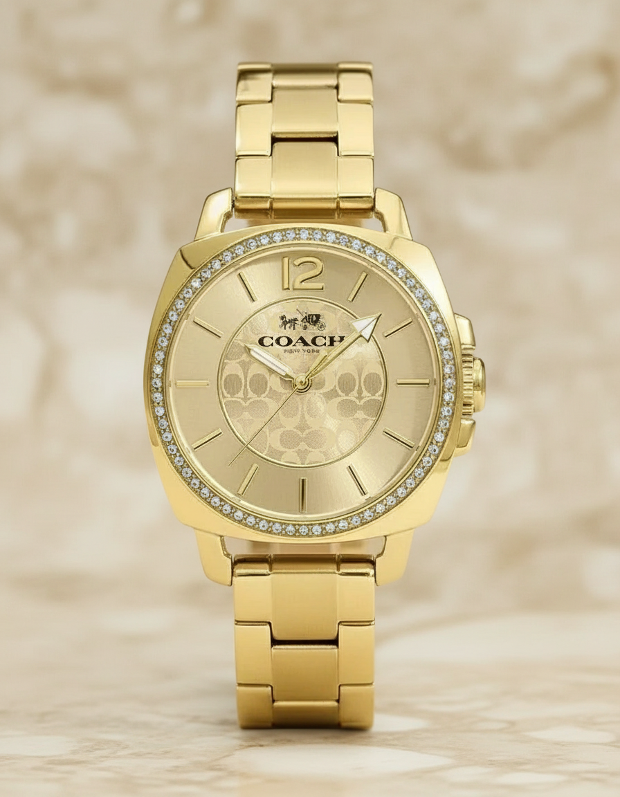 ساعة كوتش بوي فريند ذهبية من الفولاذ المقاوم للصدأ