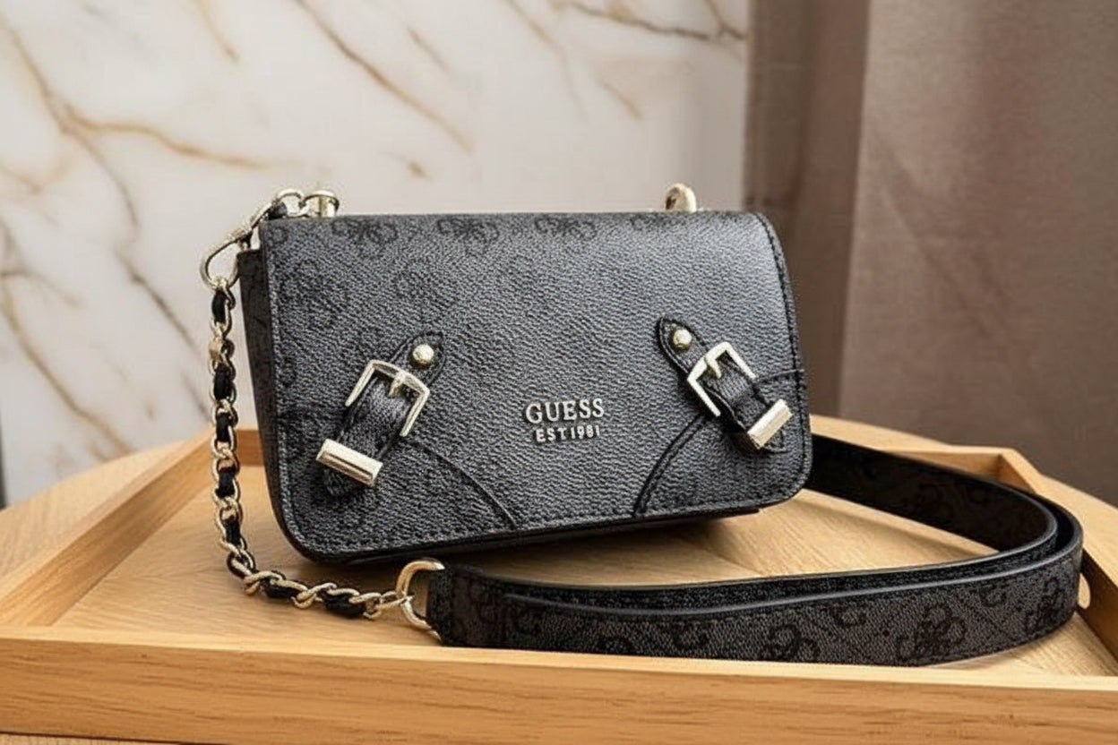 GUESS DIDI MONO CROSSBODY CHAIN - CHARCOAL BLACK