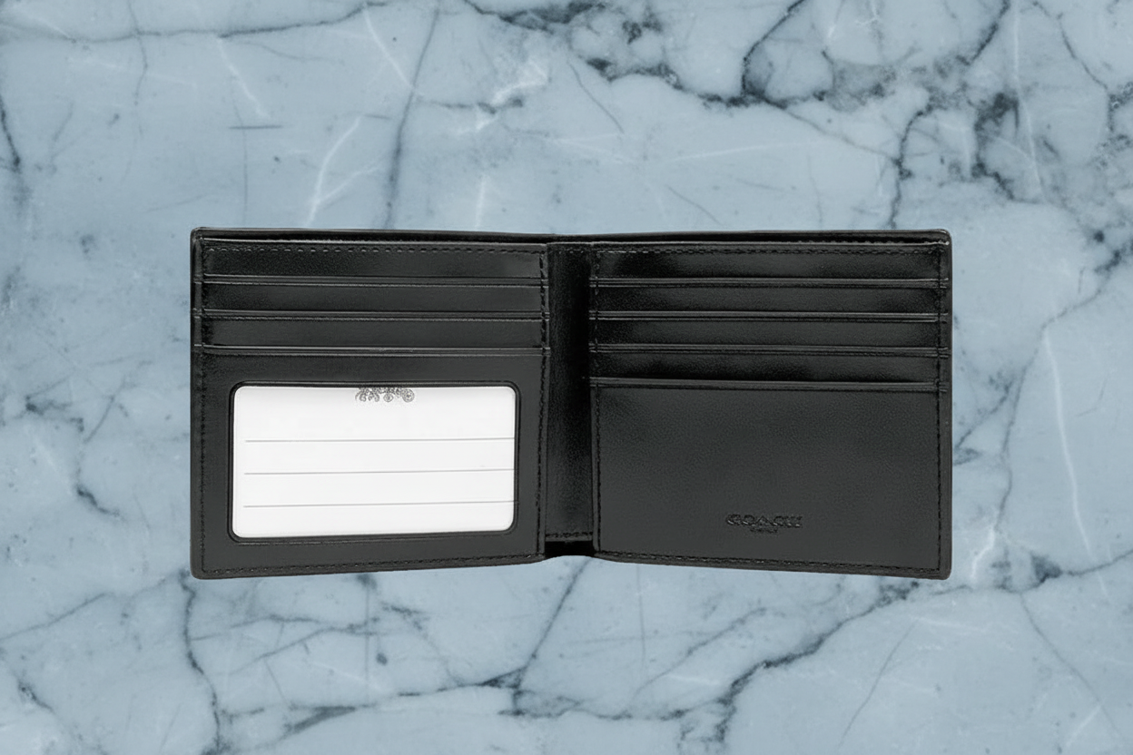 COACH MEN’S BIFOLD WALLET WITH INSERT - SIGNATURE CHARCOAL BLACK - NO INSERT