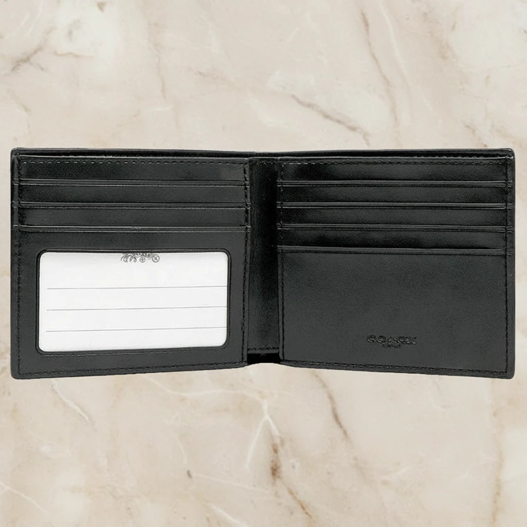 COACH MEN’S BIFOLD WALLET WITH INSERT - SIGNATURE CHARCOAL BLACK - NO INSERT