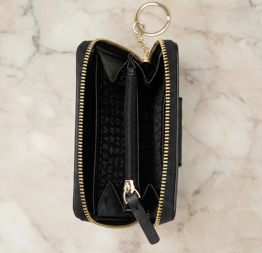 Kate Spade Wallet Black Pebbled & White Trim Key Chain Dani Patterson Drive