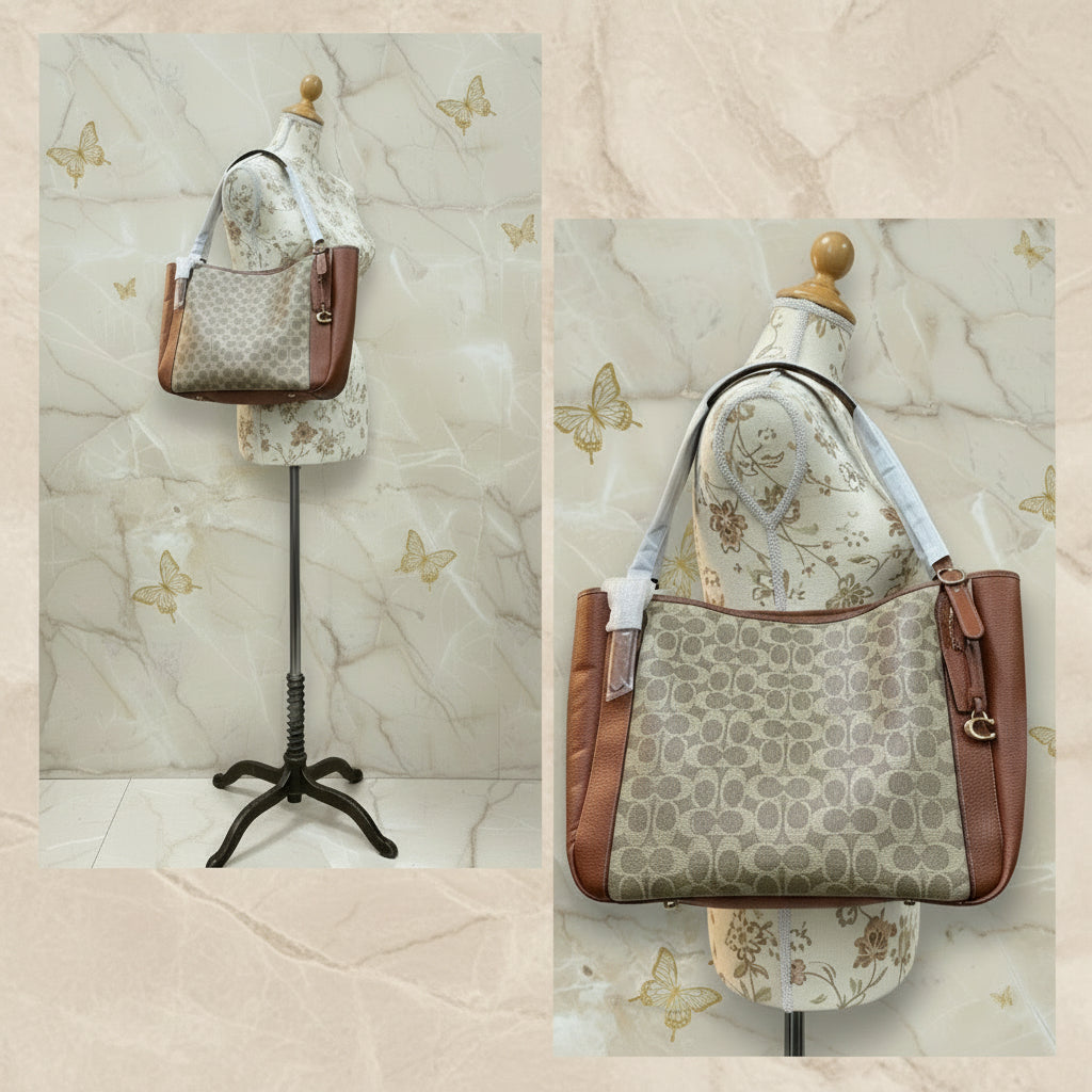 حقيبة كوتش ألانا بسحاب من قماش مميز - لون بني صدئ