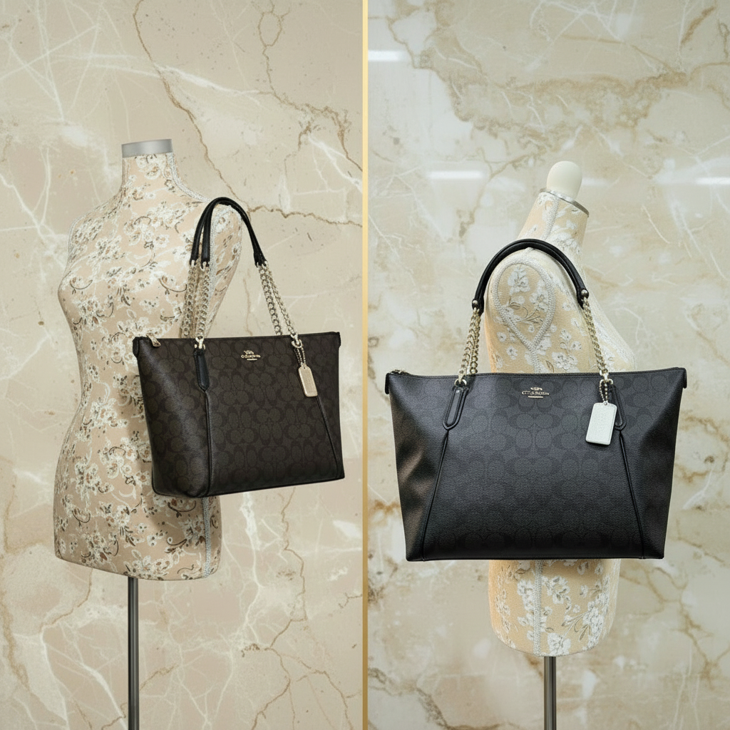 COACH AVA LARGE ZIP TOP TOTE IN SIGNATURE BLACK BROWN