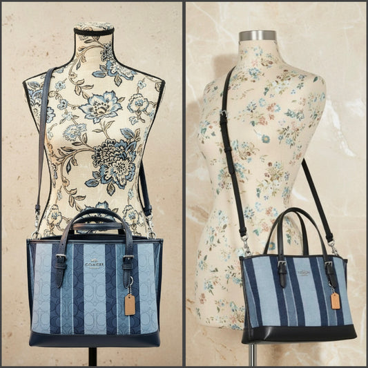 COACH MOLLIE TOTE 25 IN SIGNATURE JACQUARD WITH STRIPES - SILVER/MIDNIGHT MULTI